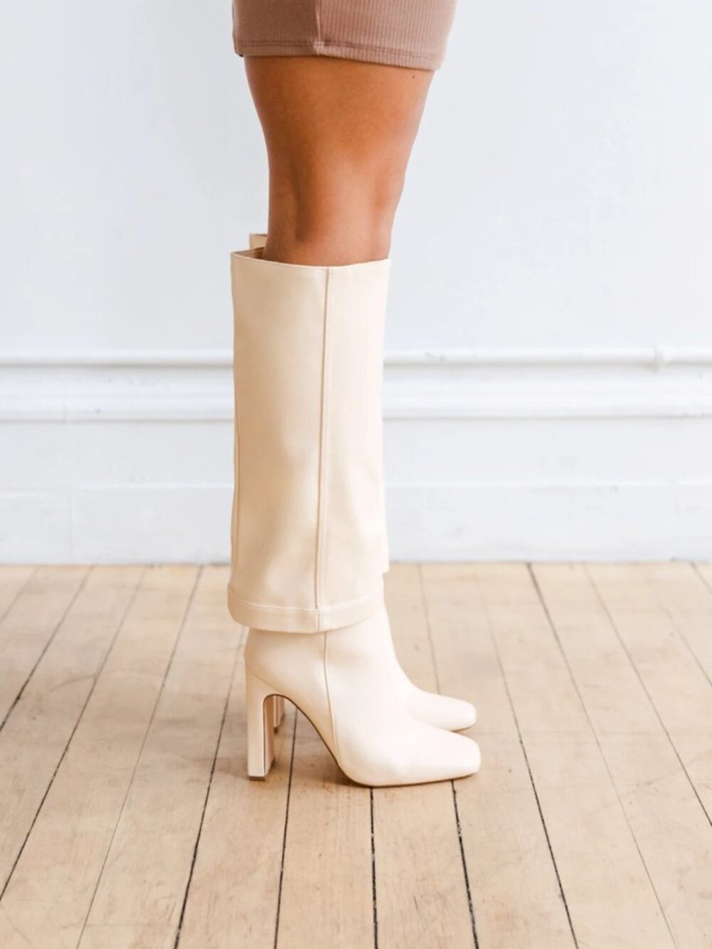 Lulu's Almond Square Toe Knee High Boots